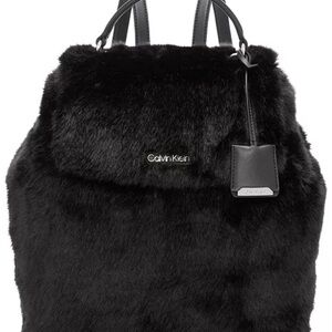 Calvin Klein Leilani Faux Fur Mini Backpack Black NWT Designer Bag